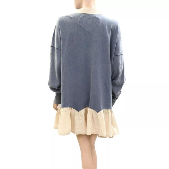 Free People Olivia Sweatshirt Top Collared Oversized Soft Cotton Solid L - Picture 7 of 9